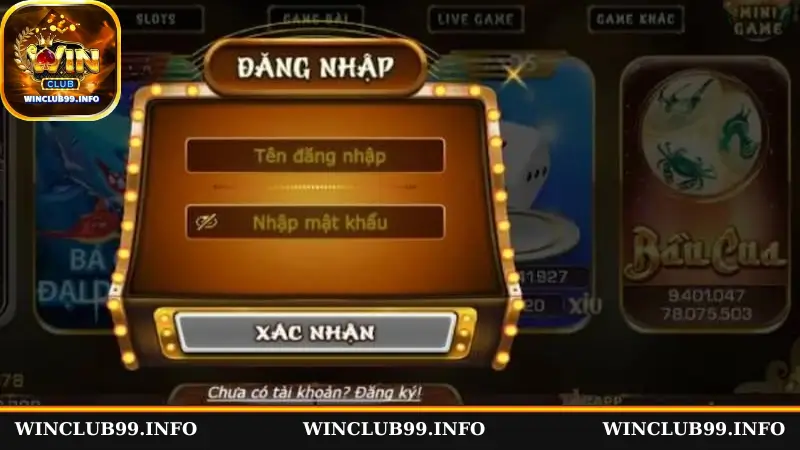 Nhập thông tin đăng nhập Winclub chính xác